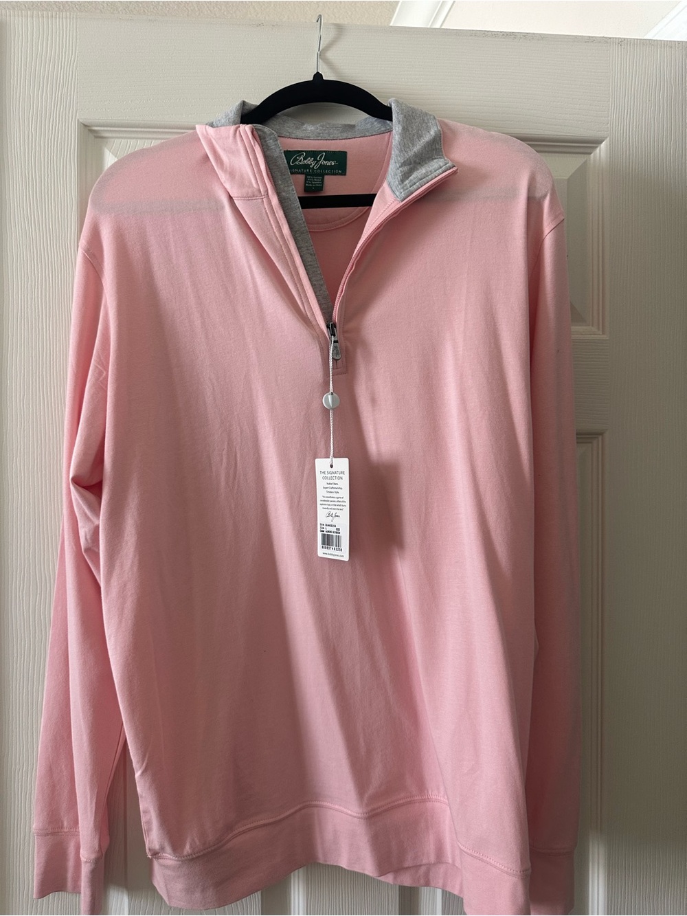 Bobby Jones Men's Pink Zip-Up Sweater with Gray Trim